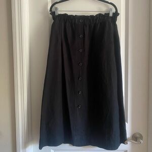 Paperbag Button-Front Midi Skirt Black